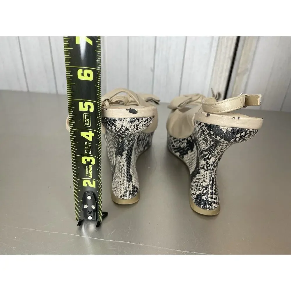 Kelsi Dagger Women Tan Leather Snake Platform Heels Wedge Size 8.5